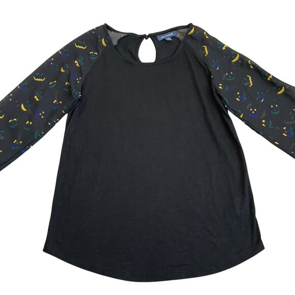 ModCloth Sz S Jack-O-Lantern Printed 3/4 Sleeve Keyhole Back Halloween Shirt - Picture 9 of 16